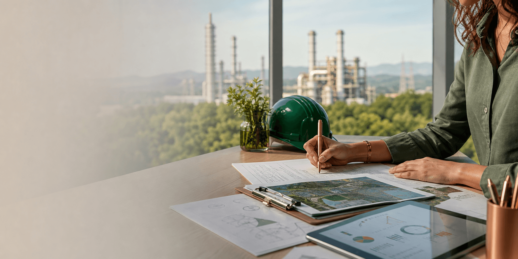 Consultoria ambiental analisando documentos de licenciamento